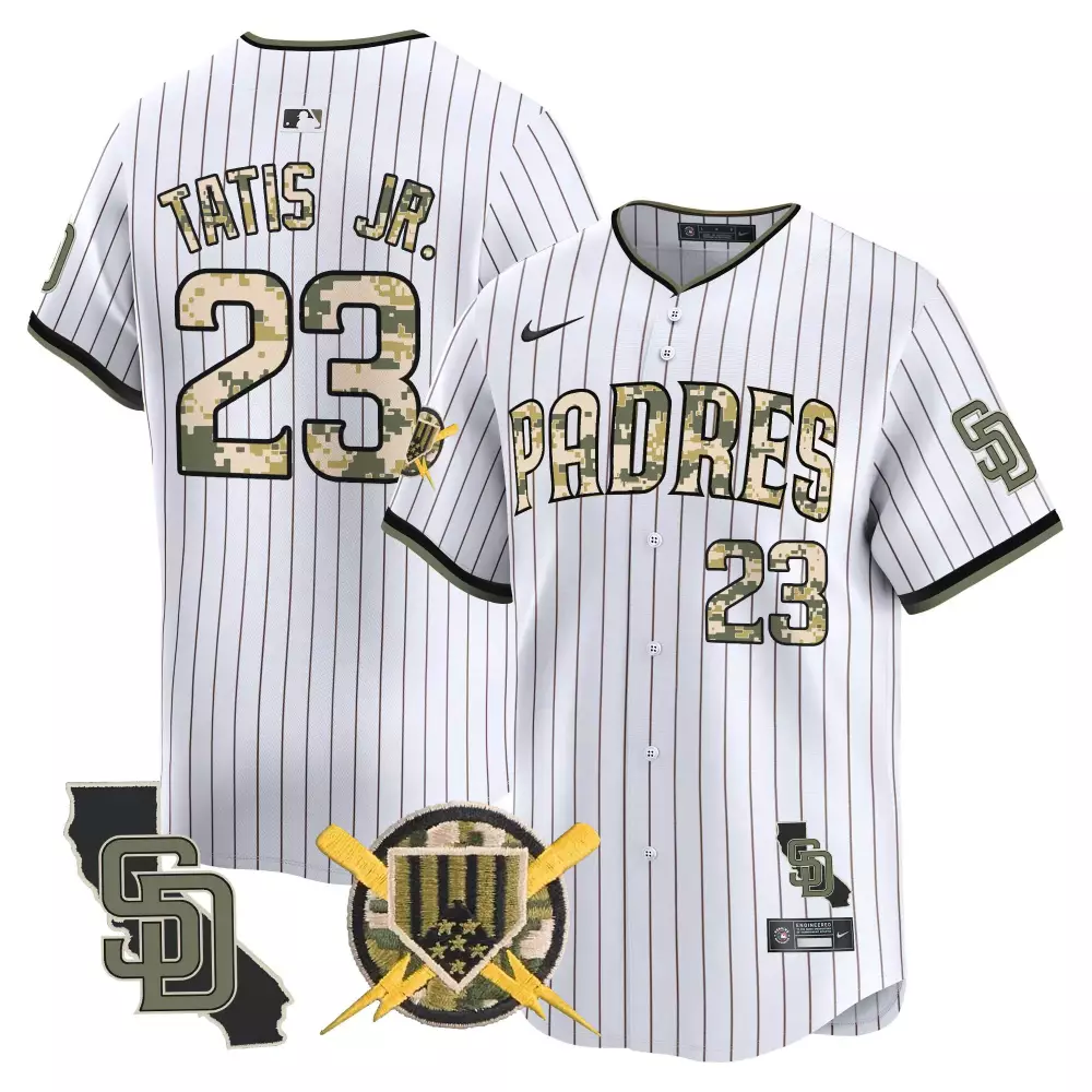 Fernando Tatis 23 Padres Jersey White Military Appreciation 2023 Men Brown Green