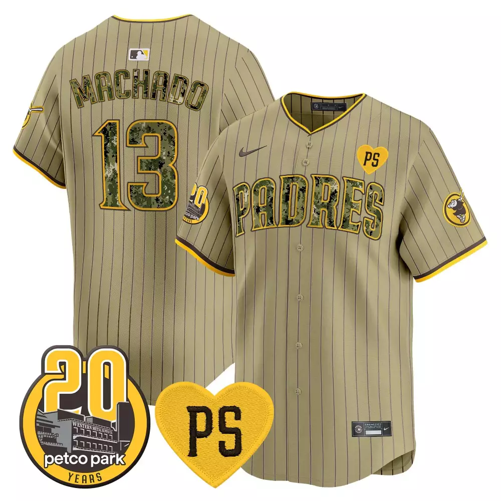 Manny Machado 13 Padres Jersey Khaki Petco Park 20 Years Ps Heart 2023 Men Dark Green