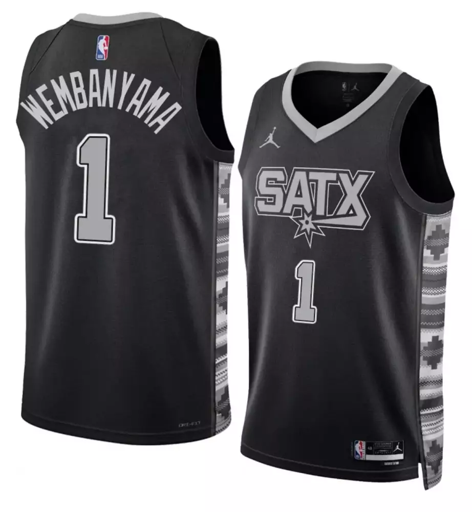 Victor Wembanyama 1 Jersey Black Jordan San Antonio Spurs Men Split Design White
