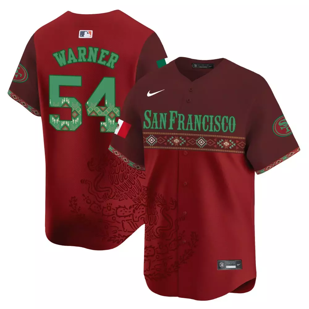 Fred Warner 54 Jersey Maroon City Connect San Francisco 49ers Mexican Flag Coat Arms 2023