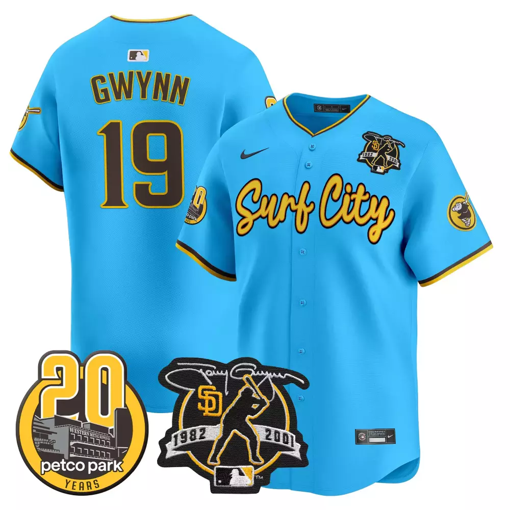 Tony Gwynn 19 San Diego Padres Jersey Light Blue Surf City Petco Park 20 Years 1982-2001