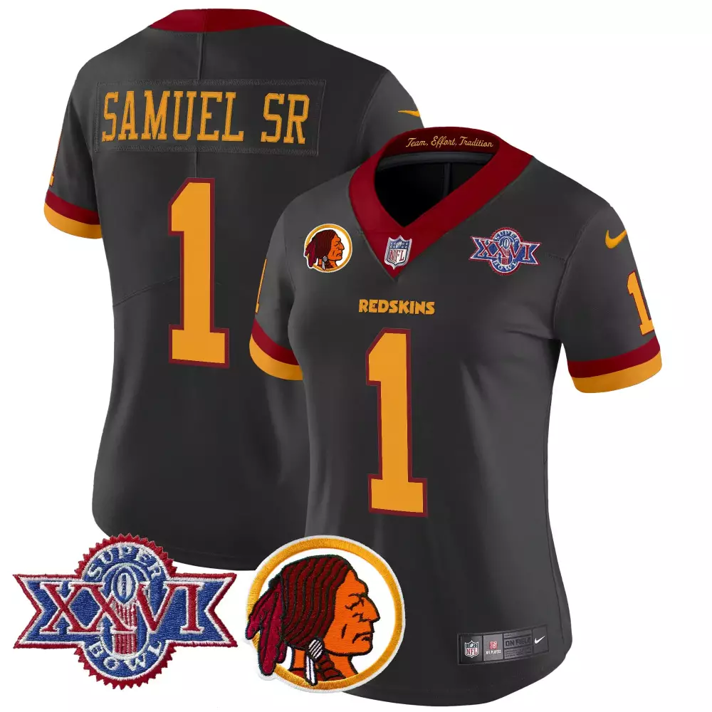 Samuel Sr. 1 Redskins Jersey Charcoal Super Bowl Xxvi Women Burgundy Gold Vapor Stitched