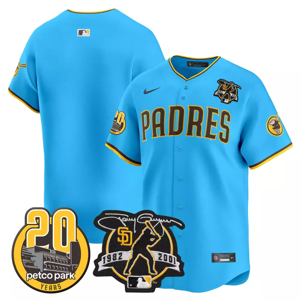 San Diego Padres Jersey Light Blue Petco Park 20th Anniversary 20 Years 1982-2001 Tony Gwynn