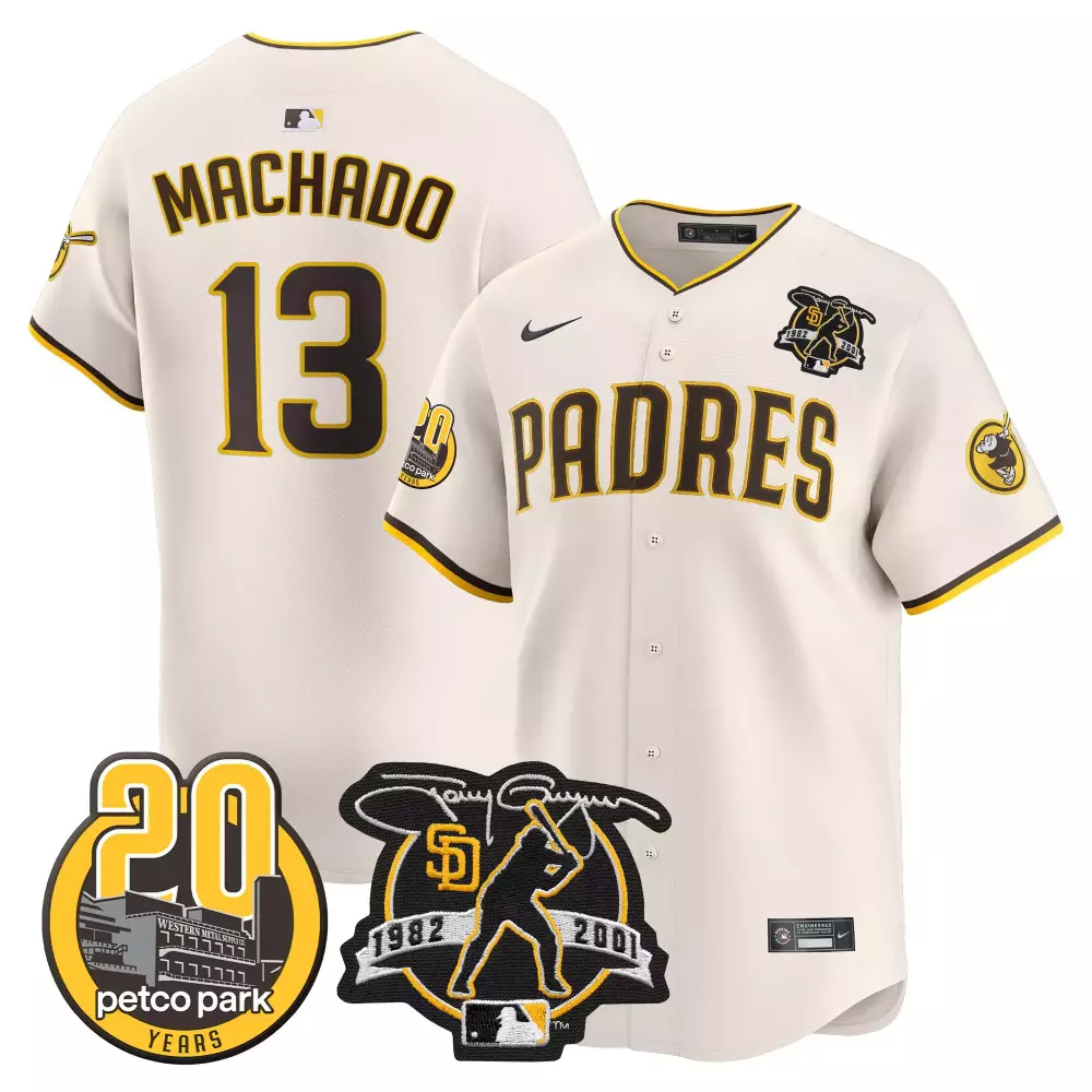 Manny Machado 13 Padres Jersey Cream 20th Anniversary 20 Petco Park Years Tony Gwynn 1982-2001 2001