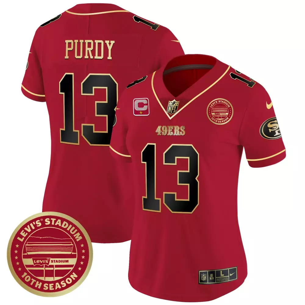 Brock Purdy 13 49ERS Jersey Red Levi's Stadium 10th Season Men Game Gold Black Limited