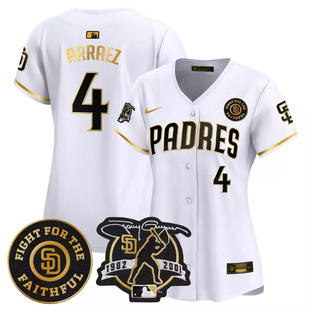 Luis Arraez 4 Padres Jersey White Fight Faithful Tony Gwynn 1982-2001 Men Gold Black