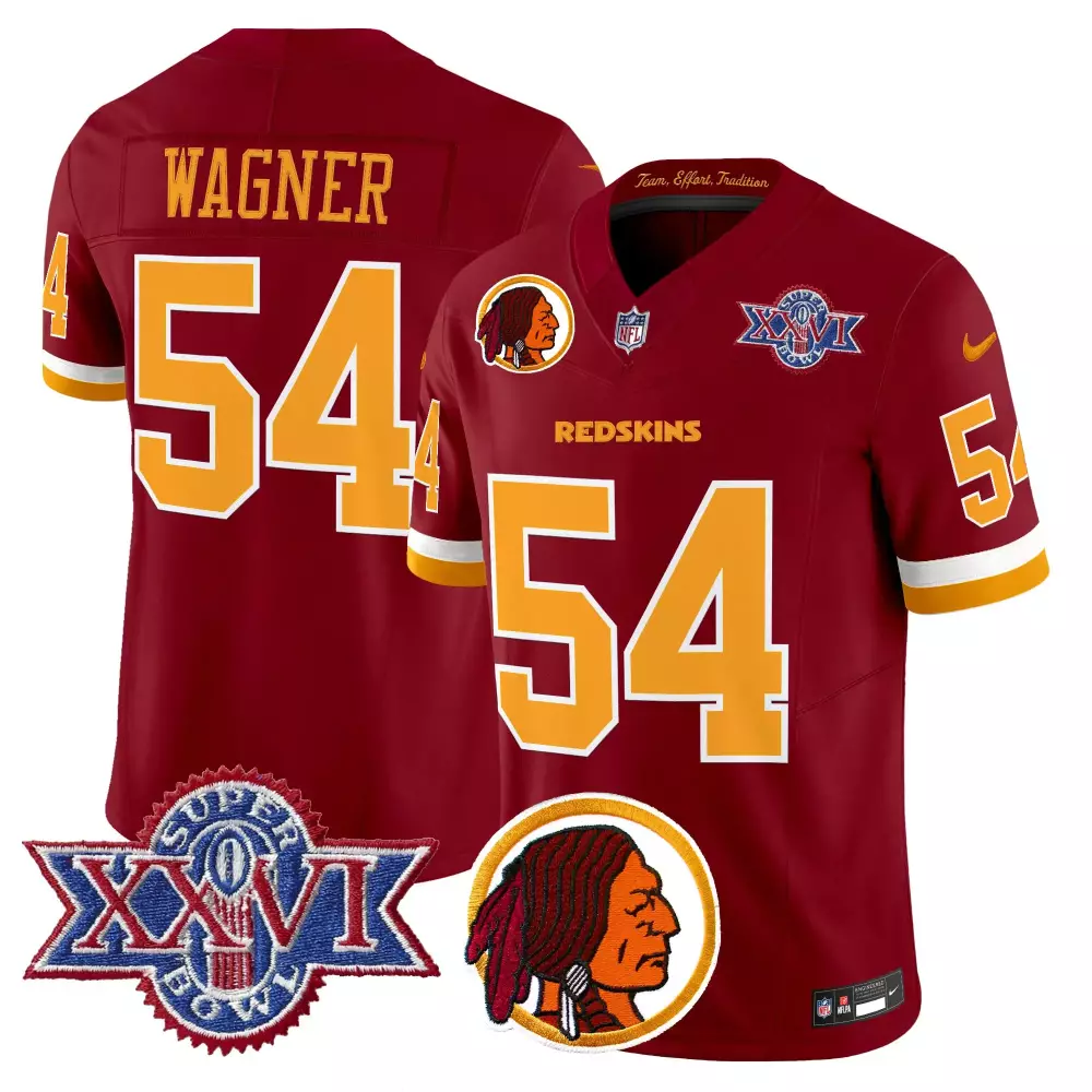 Wagner Redskins 54 Jersey Maroon Super Bowl Xxvi Native American Profile Men Gold