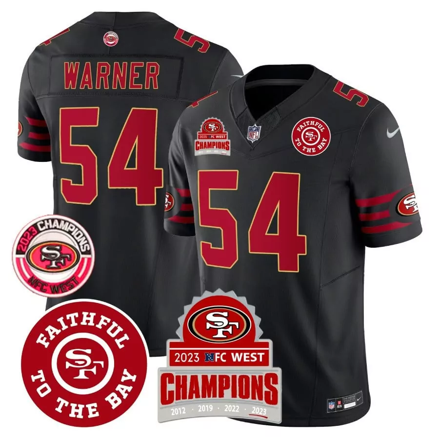 Fred Warner 54 49ers Jersey Black Faithful To The Bay 2023 NFC West Champions Men