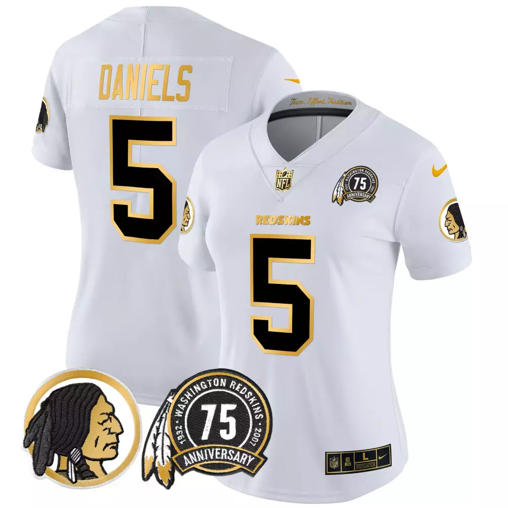 Jayden Daniels 5 Redskins Jersey White Washington Men Black Gold Throwback Vapor