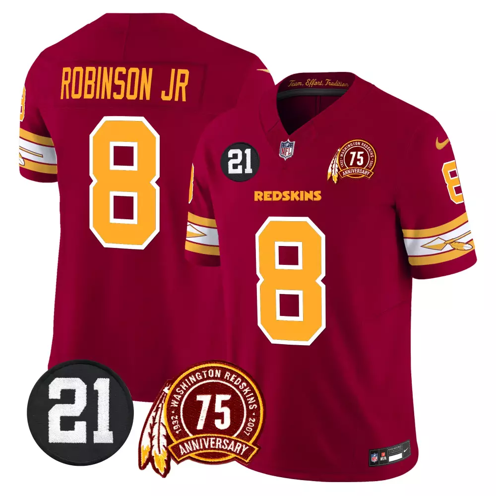 Robinson Jr. 8 Jersey Maroon 75th Anniversary Washington Redskins Men Yellow White