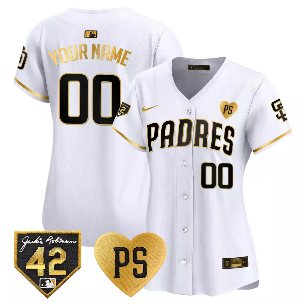 Custom Padres Jersey White Jackie Robinson Day 42 Ps Heart Women Gold Black Vapor
