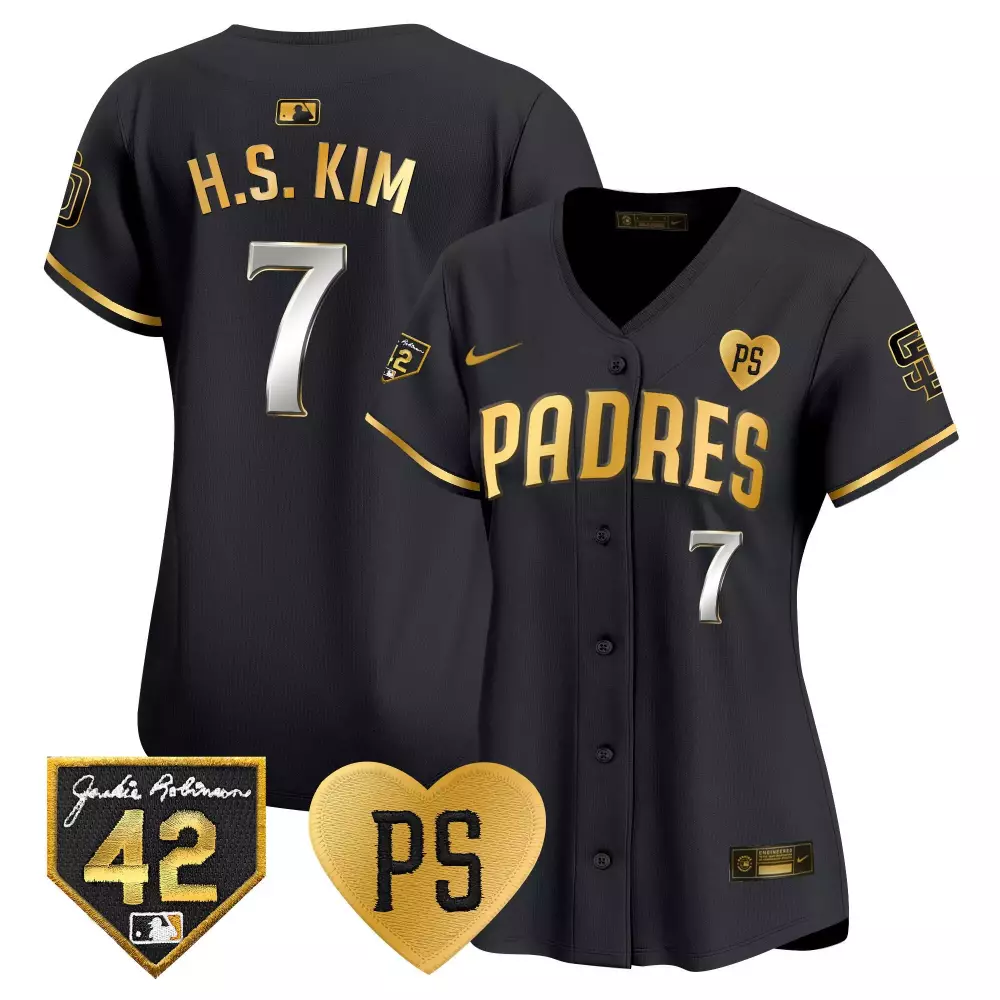 H.s. Kim 7 Padres Jersey Black Jackie Robinson Day Ps Heart 42 Men Gold Vapor Premier