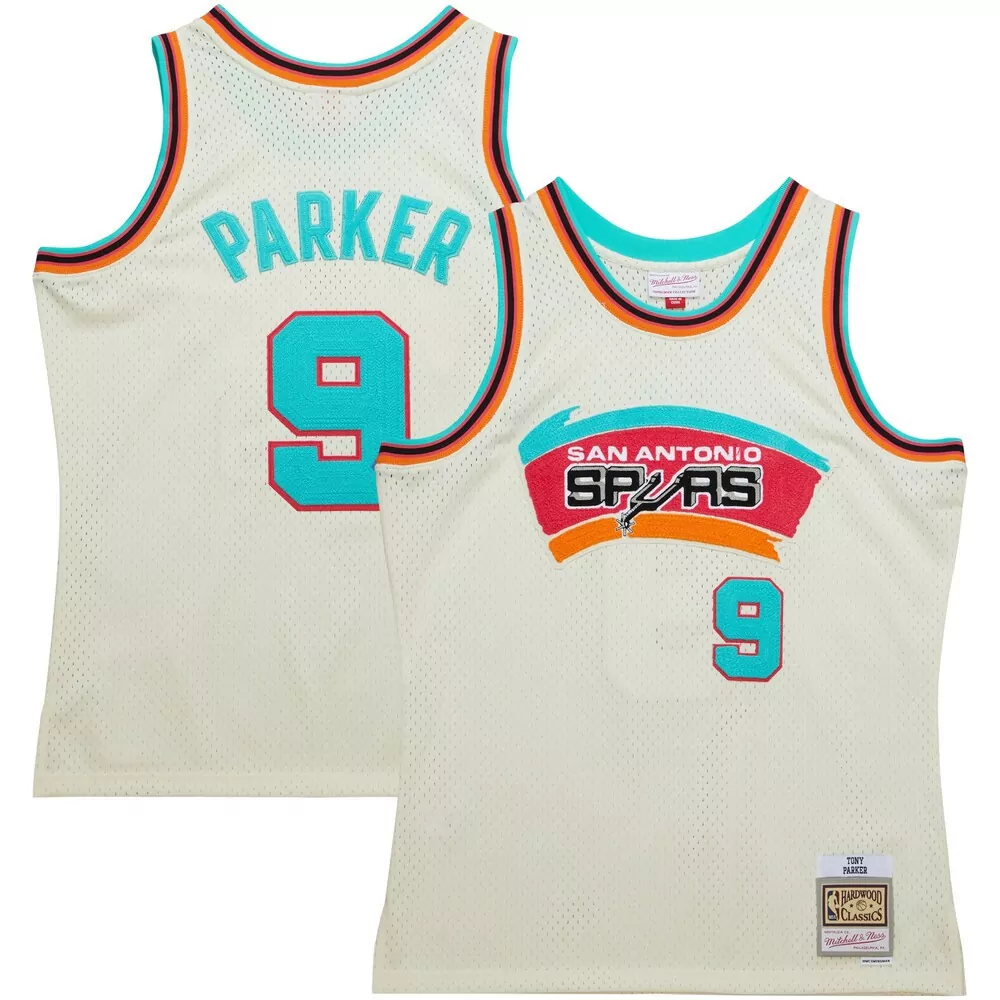 Tony Parker 9 San Antonio Spurs Jersey Cream Retro Hardwood Classics 2014 Men Alternate