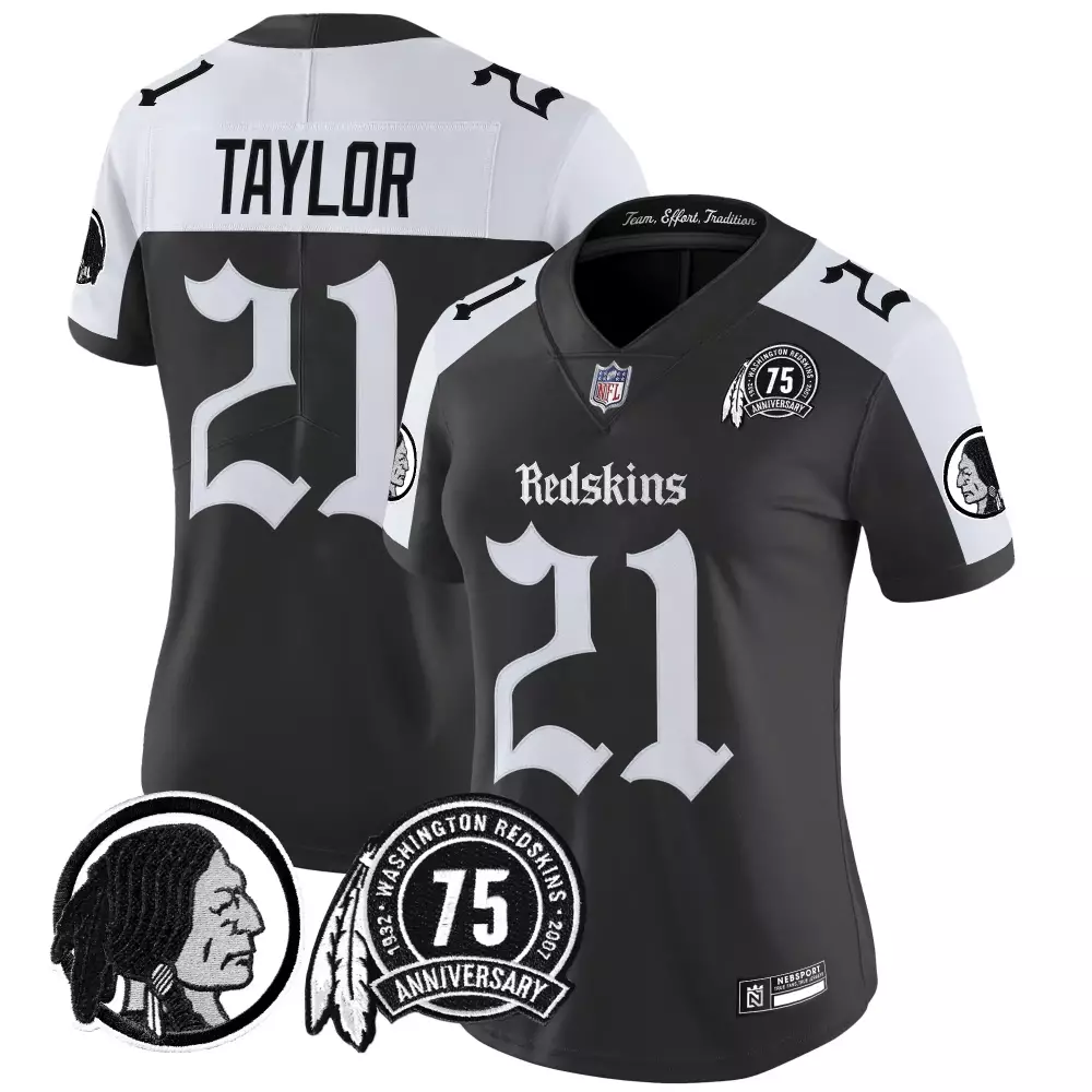 Taylor Redskins 21 Jersey Black 75th Anniversary Washington Native American Profile