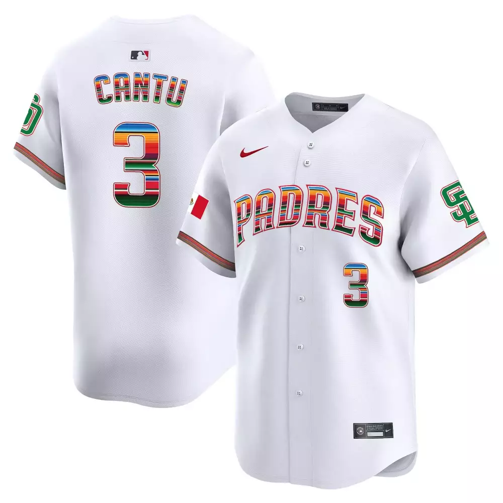 Jorge Cantu 3 Padres Jersey White Mexico Flag Men MLB Split Design Green Red Yellow
