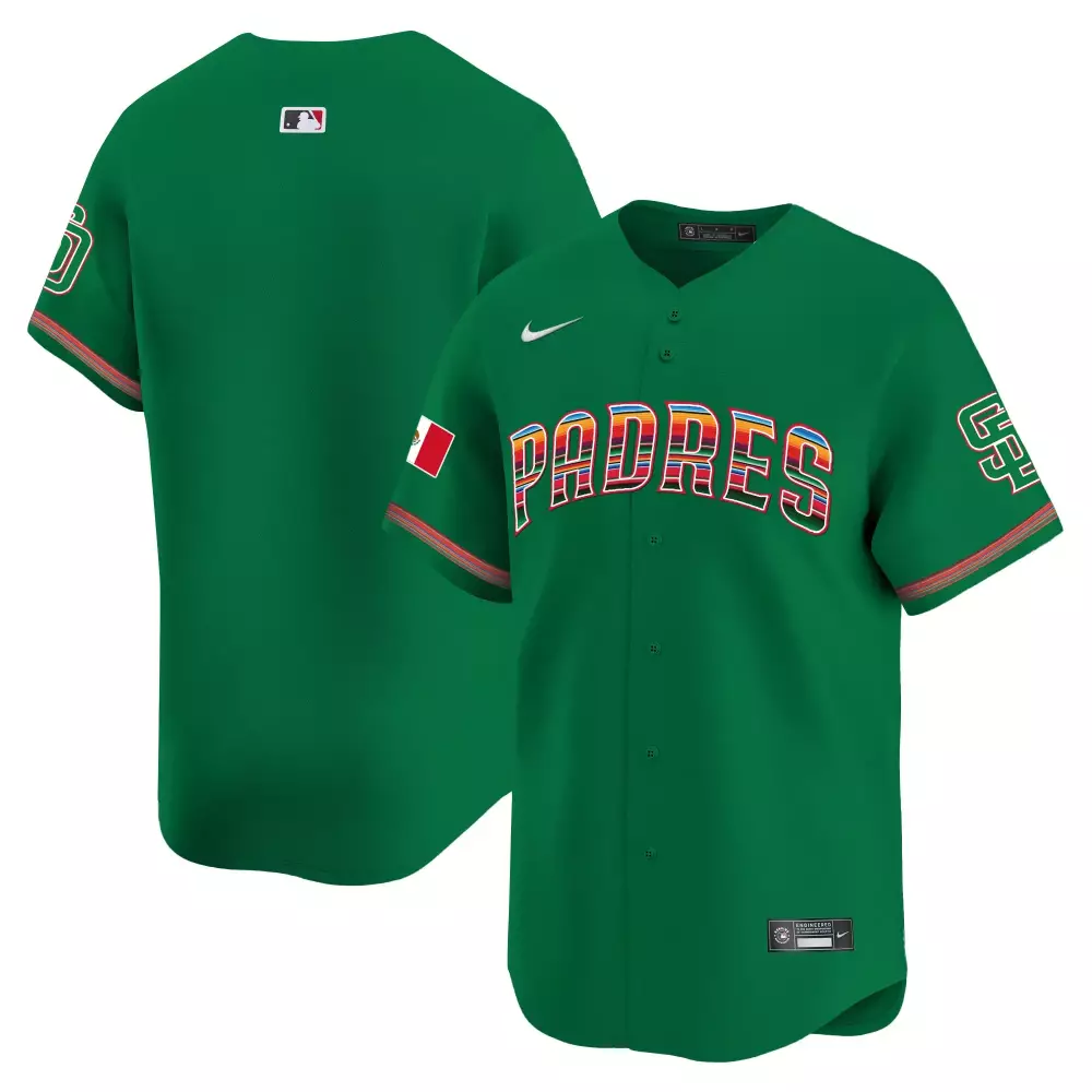 San Diego Padres Jersey Green Mexico Flag Men Split Design Red White Blue Yellow