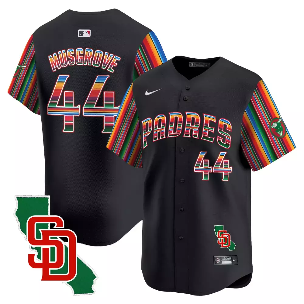 Joe Musgrove 44 Padres Jersey Black City Connect Men Alternate Custom Design Multi-color Striped Sleeves