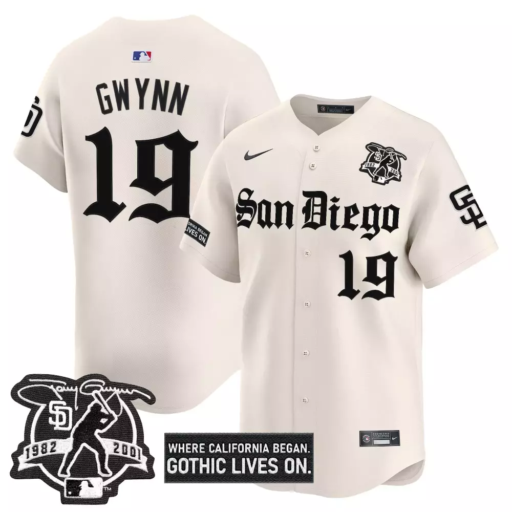 Gwynn Gothic 19 San Diego Padres Jersey White 1982-2001 Men Black Vapor Stitched