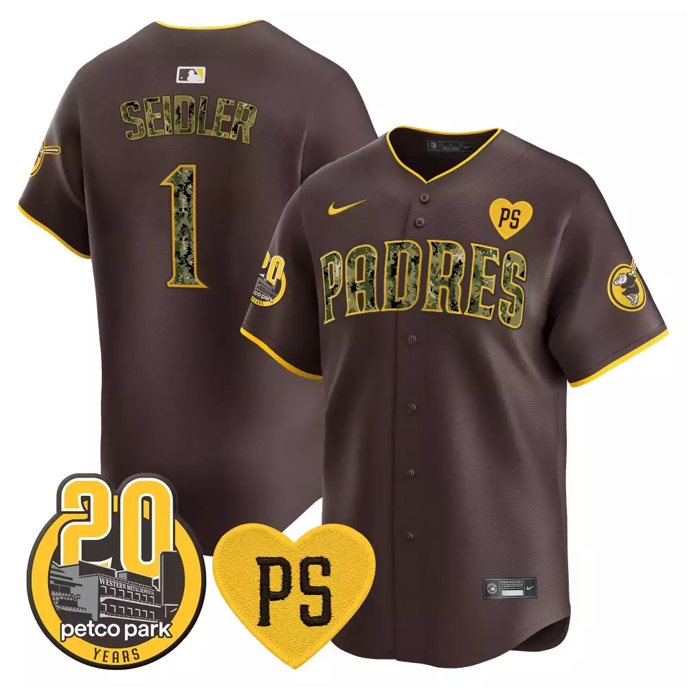 Peter Seidler 1 Padres Jersey Brown Petco Park 20th Anniversary 20 Years Ps Heart