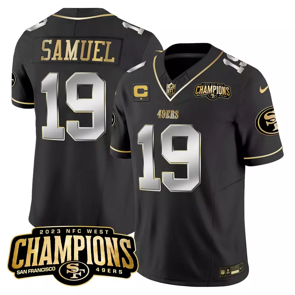 Deebo Samuel 19 49ERS Jersey Black 2023 NFC West Champions Men Standard Gold Silver