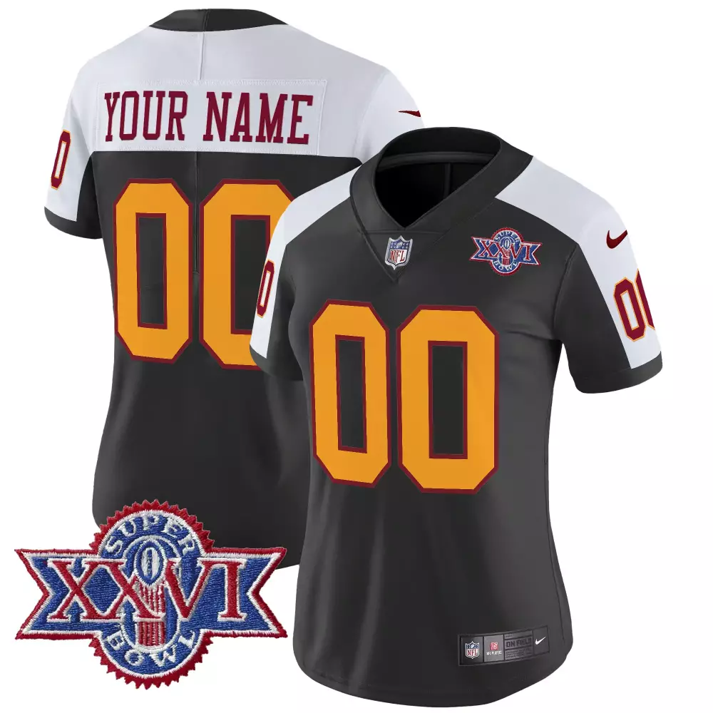 Custom Washington Commanders Jersey Black Super Bowl Xxvi Women Alternate Split Design