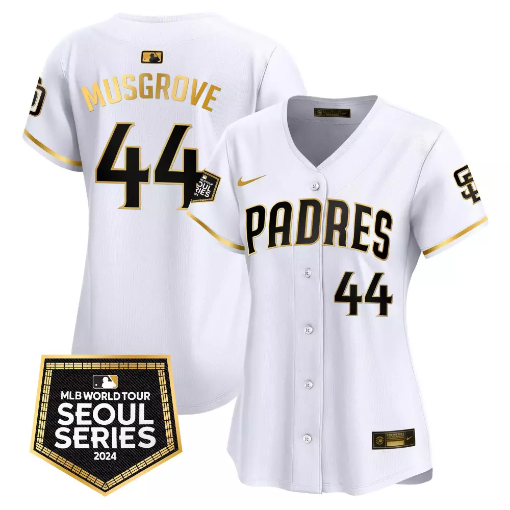 Joe Musgrove 44 Padres Jersey White Seoul Series 2024 Men Gold Black Vapor Premier