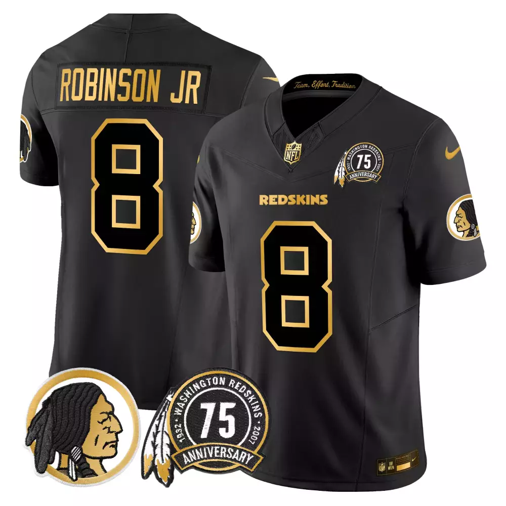 Robinson Jr. 8 Jersey Black 75th Anniversary Washington Redskins Men Gold Throwback