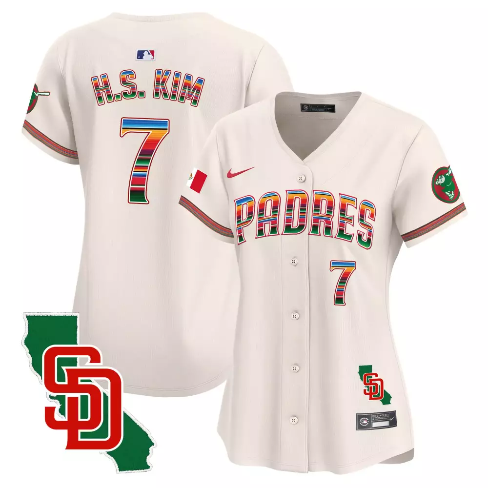 Haseong Kim 7 Padres Jersey Cream Cinco De Mayo Mexico Flag California Map 2023 Women