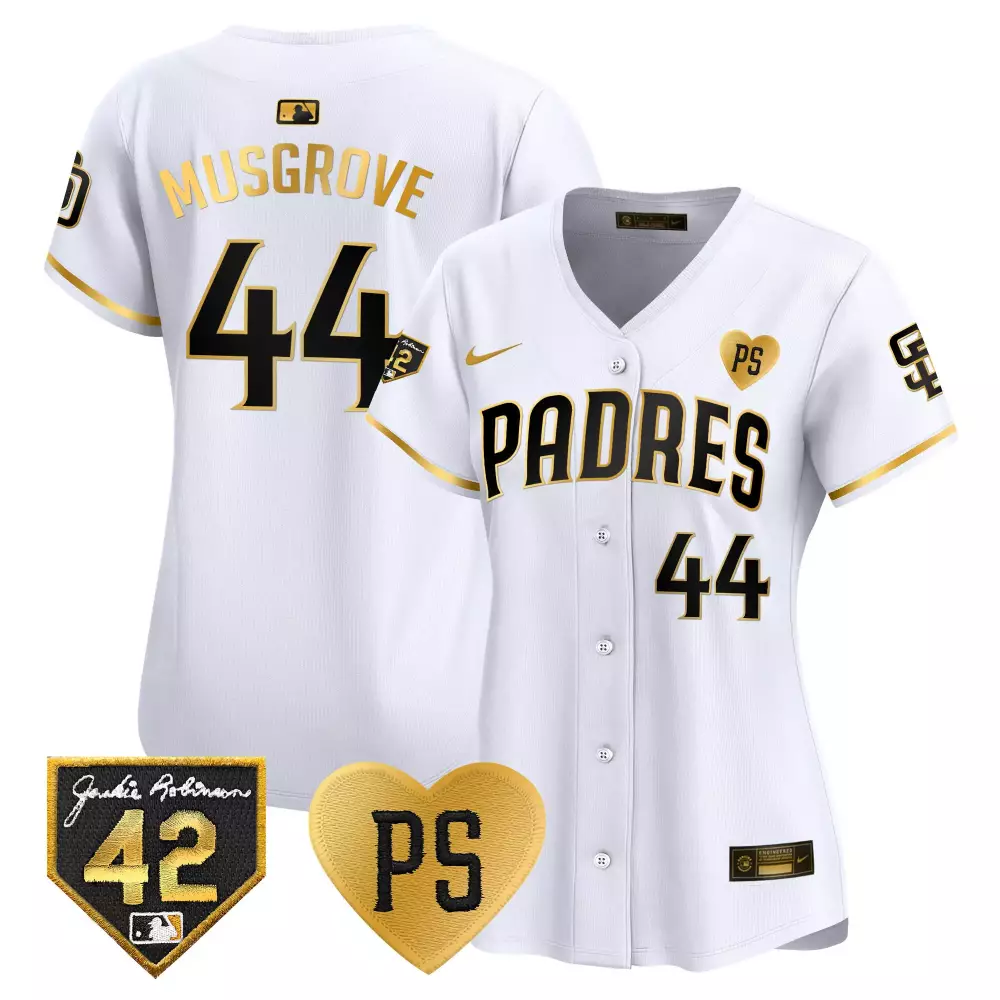 Joe Musgrove 44 Padres Jersey White Jackie Robinson 42 Ps Heart Men Gold Vapor Premier