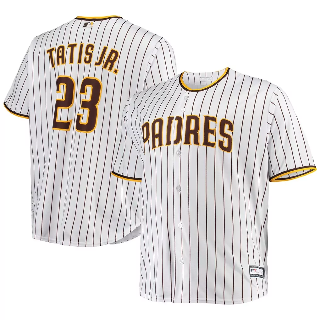 Fernando Tatis 23 Padres Jersey White Men Pinstripe Brown Yellow Replica