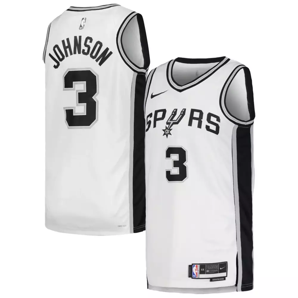 Keldon Johnson 3 Spurs Jersey White Men NBA Black Silver Unisex Swingman