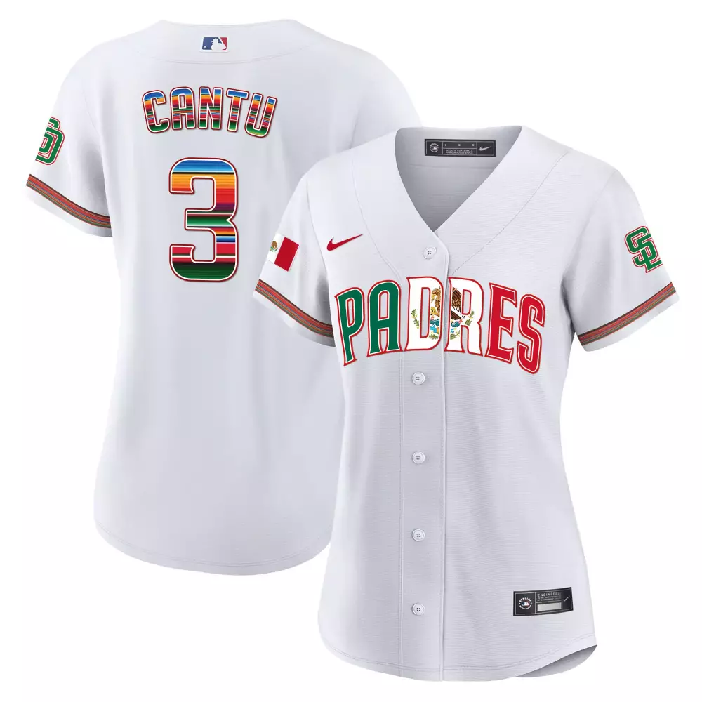 Jorge Cantu 3 Padres Jersey White Mexico Flag Women Alternate Custom Design Green