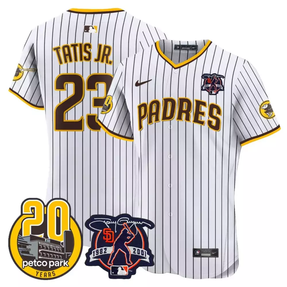 Fernando Tatis 23 Padres Jersey White Petco Park 20 Years Men Brown Yellow Vapor