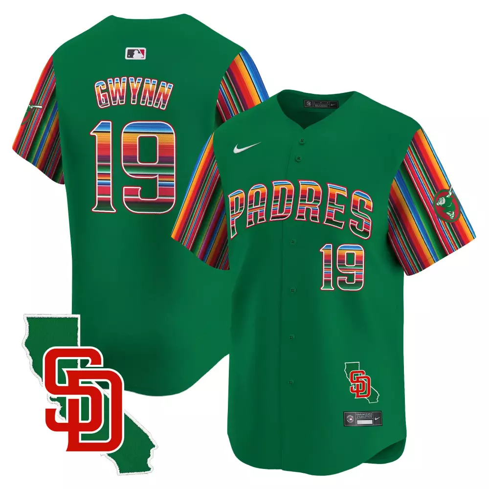 Tony Gwynn 19 Padres Jersey Green City Connect Men Split Custom Design Red Yellow