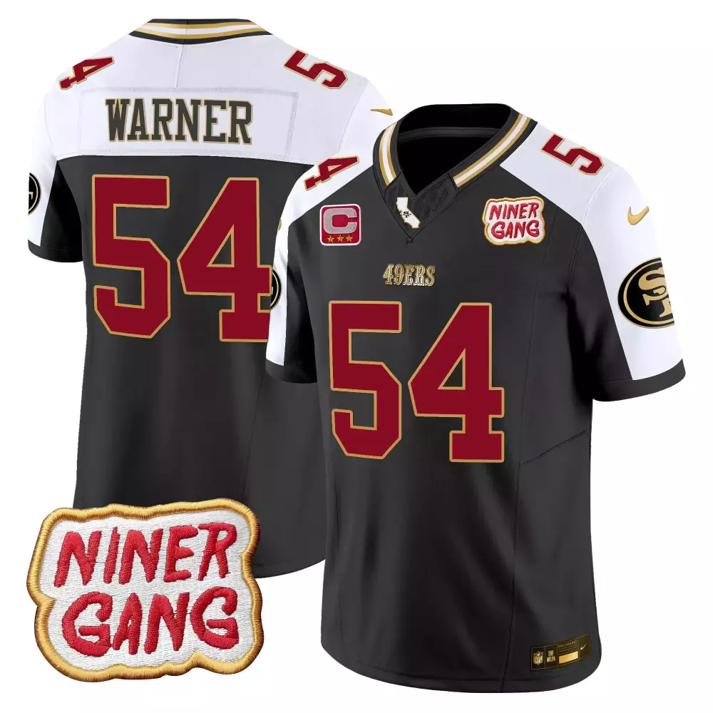 Fred Warner 54 49ERS Jersey Black Niner Gang California Flag Men Alternate Split Design