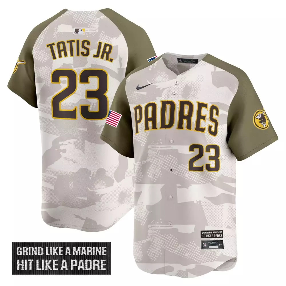 Fernando Tatis Jr. 23 Padres Jersey Olive Marine Corps USA Flag Men Alternate Custom Design