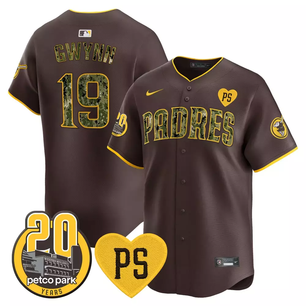 Tony Gwynn 19 Padres Jersey Brown Petco Park 20 Years Ps Men Yellow Green Vapor Premier