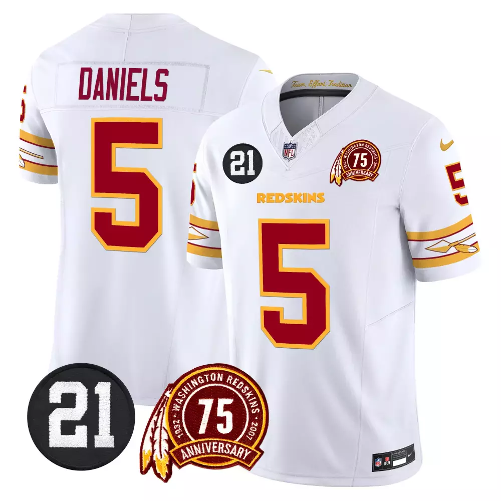 Jayden Daniels 5 Jersey White 75th Anniversary Washington Redskins Number 21 Men
