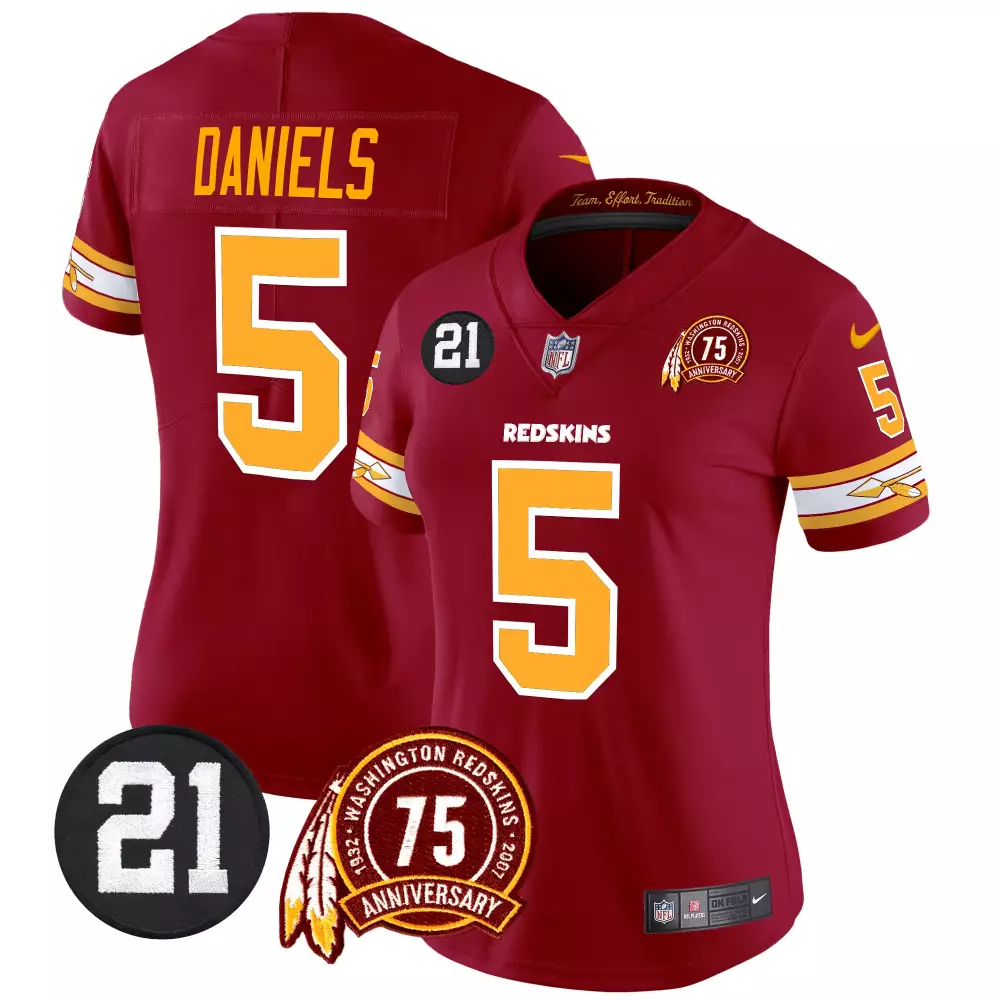Jayden Daniels 5 Jersey Maroon 75th Anniversary Washington Redskins Yellow White