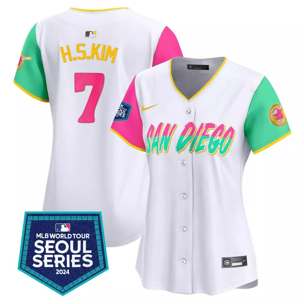 Haseong Kim 7 San Diego Padres Jersey White Women Split Custom Design Green Pink