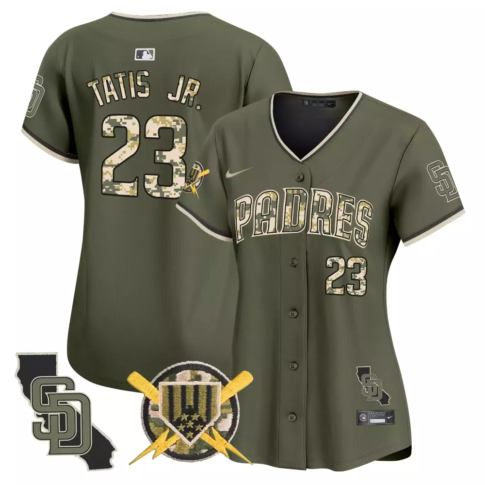 Fernando Tatis Jr. 23 Padres Jersey Green Camo California Sd Circular Stars Crossed Bats