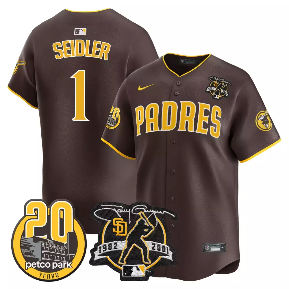 Peter Seidler 1 San Diego Padres Jersey Brown 20th Anniversary Petco Park 20 Years Tony Gwynn 1982-2001