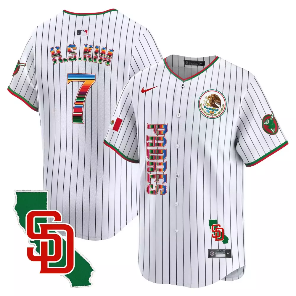 Haseong Kim 7 Padres Jersey White Mexico National Team Flag Mexican Coat Arms 2023