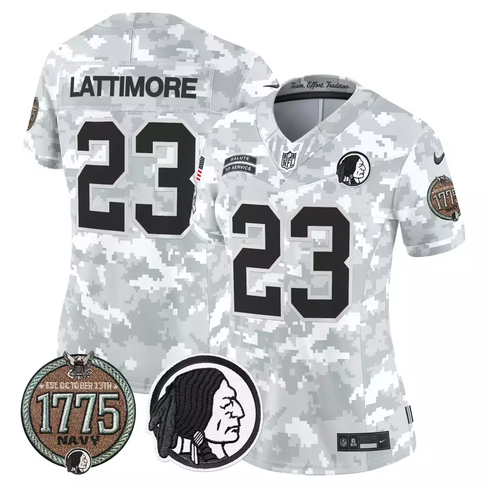 Marshon Lattimore 23 Jersey White Salute To Service Washington Commanders 1775 Navy Native American Chief