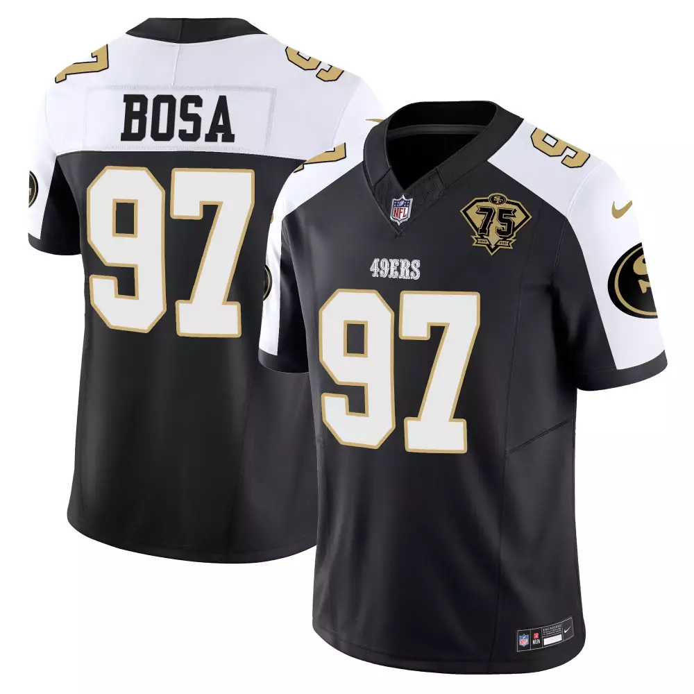 Nick Bosa 97 49ERS Jersey Black 75th Anniversary Men Standard Alternate White Gold