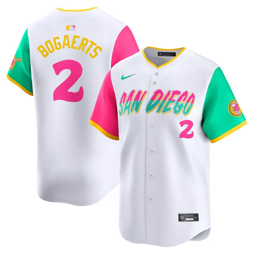 Xander Bogaerts 2 Jersey White San Diego Padres Men Split Design Pink Teal Yellow