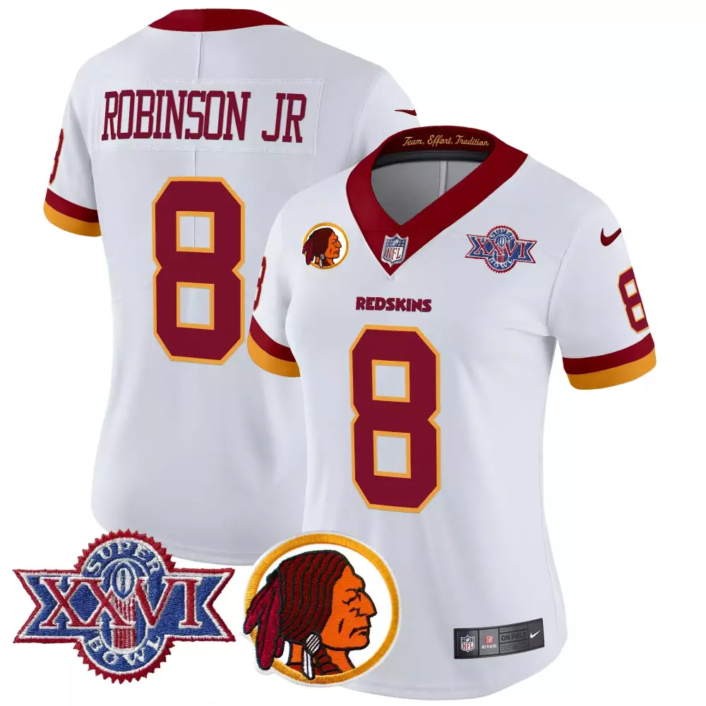Robinson Jr. 8 Redskins Jersey White Super Bowl Xxvi 1992 Women Maroon Gold Stitched