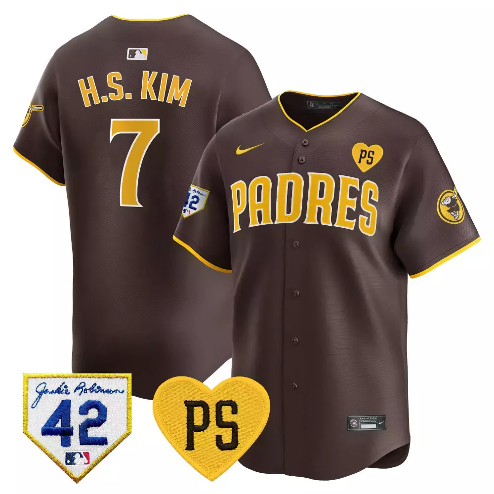 H.s. Kim 7 Padres Jersey Brown Jackie Robinson Day 42 Ps Heart Men Yellow White Vapor