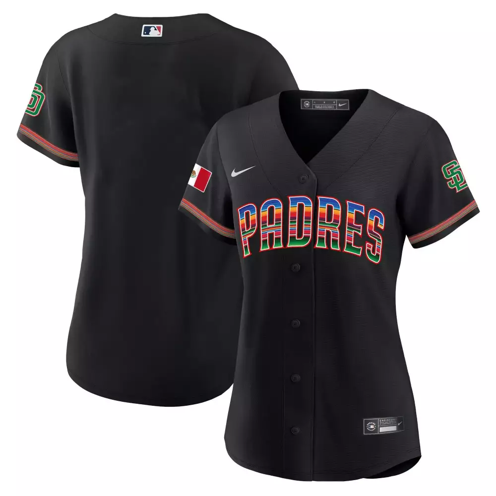 San Diego Padres Jersey Black Mexico Flag Women Alternate Split Design Green Red