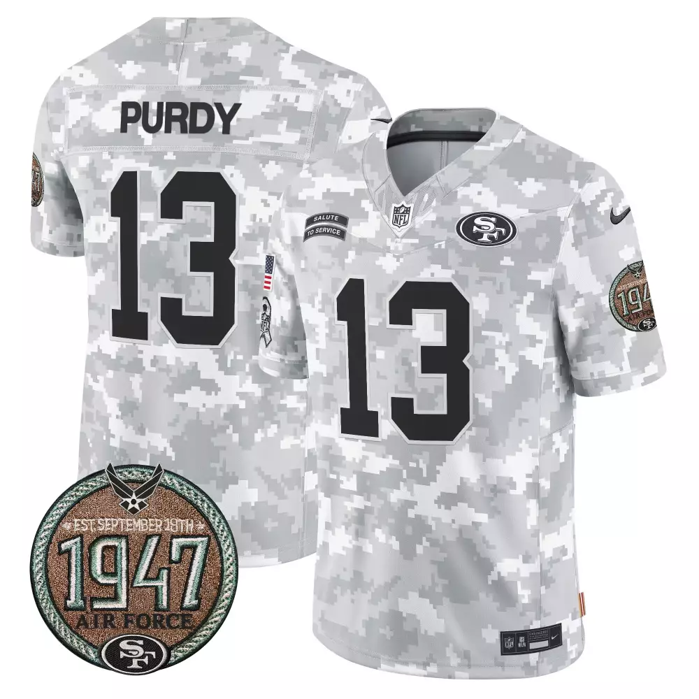 Brock Purdy 13 49ers Jersey White Salute To Service Air Force 1947 Men Digital Camouflage